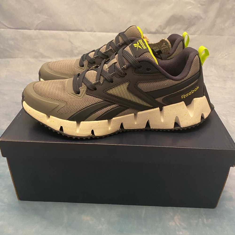 Reebok Navy and Gray Athletic Shoes with Yellow Highlights